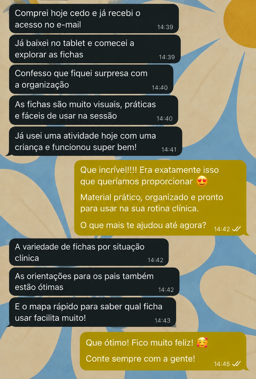 Print de conversa de psicóloga sobre as fichas práticas para TOD