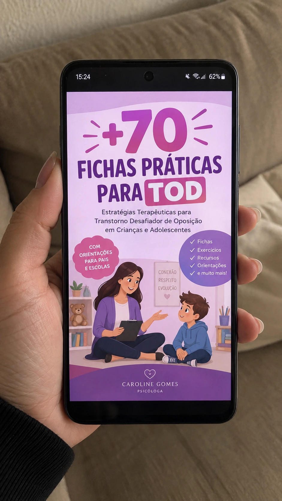 Psicóloga utilizando as fichas práticas para TOD